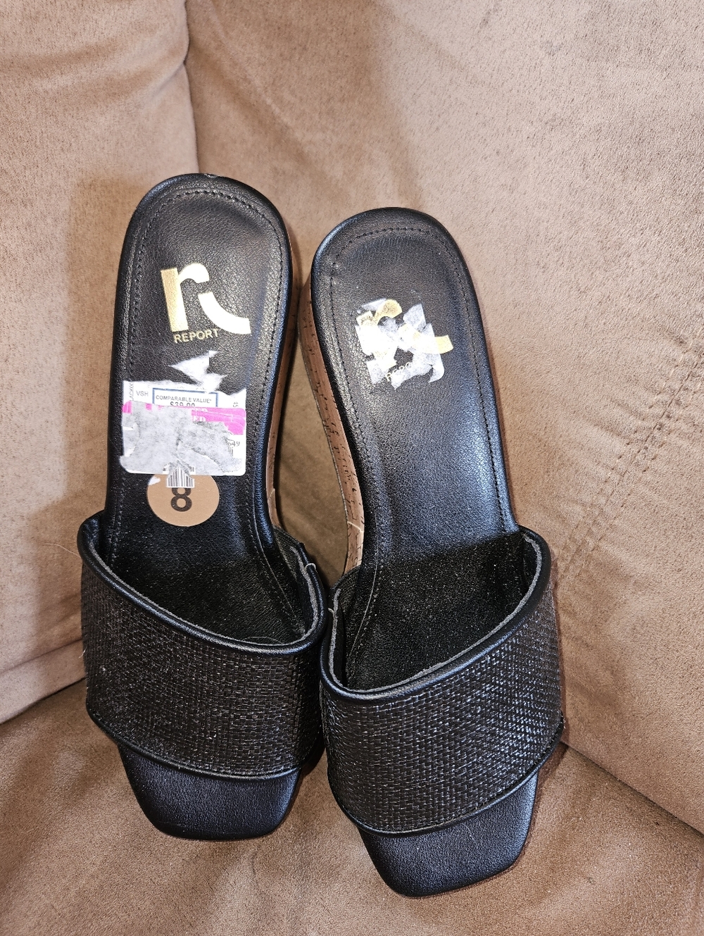 NWT Report Signature Sz 8 Black Slide Sandals, Cork Heel